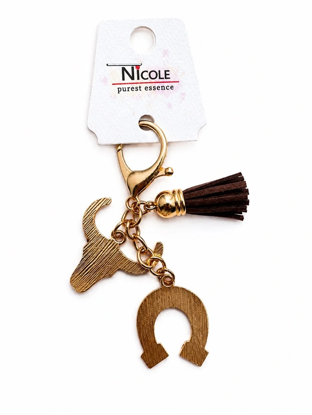 Western Cow Skull Horseshoe Enamel Bag Charm Keychain Cowgirl